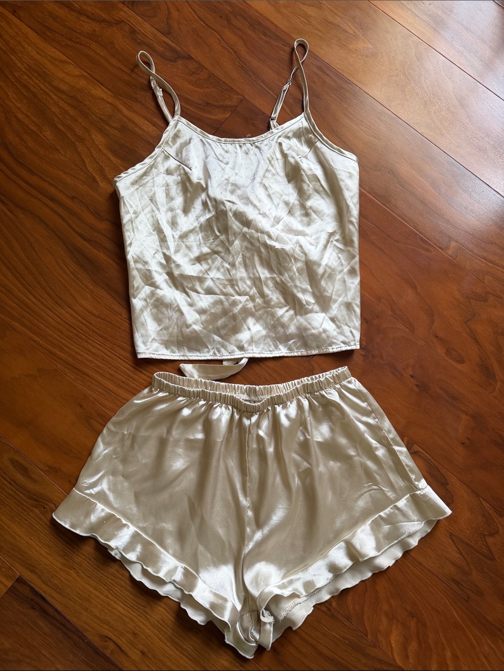 Silky Cream Satin Cami & Shorts Sleep Set